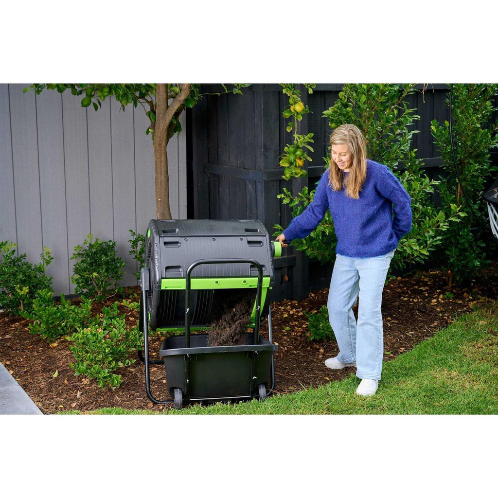 Maze RSI 48 Gallon Geared Two Compartment Compost Tumbler and Cart RSI-MCT-180-CT