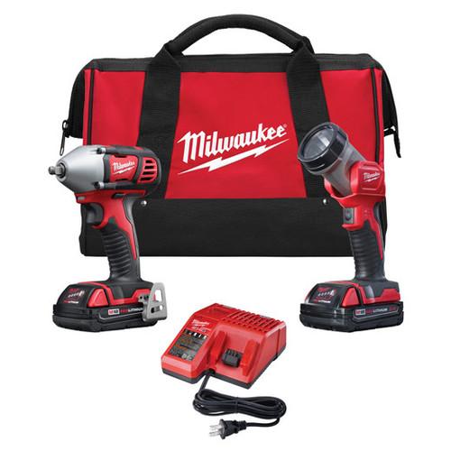 Milwaukee 2693-22 M18 18V Cordless Lithium-Ion 3-8 in. Impact Driver & LED Work Light Combo Kit