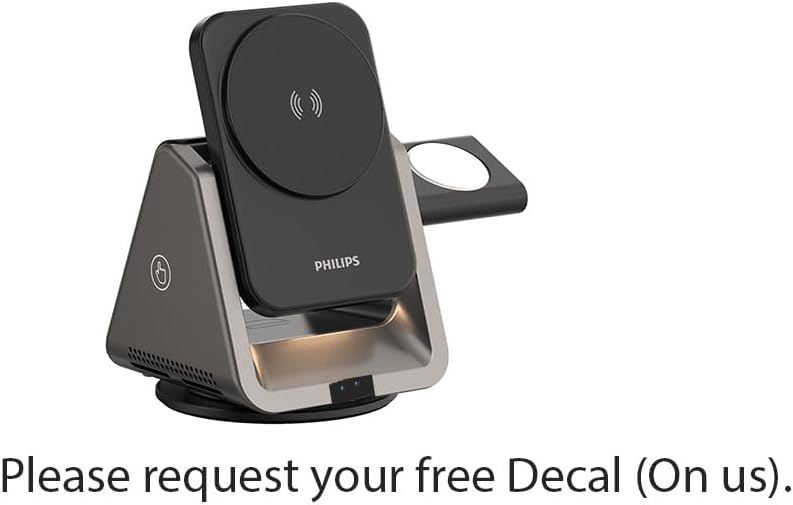 PHILIPS 3 in 1 Wireless Charging Station with Magsafe Qi | iPhone 17 Air 16 | iWatch | Airpod | Multiple Charger Devices Station| Desktop/Portable Foldable Reliable 3X Devices with Ring & Decal (V2)