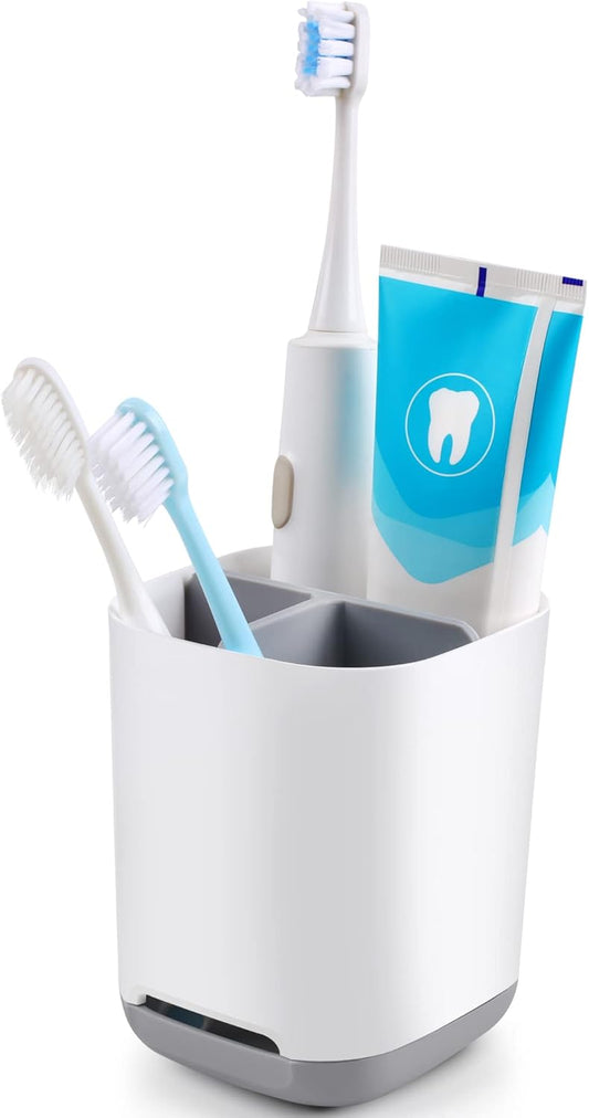 Richenda Toothbrush Holder with Anti-Slip,Detachable for Easy Cleaning Multi-Functional Bathroom Storage,Compact Electric Toothbrush and Toothpaste Caddy for Family, Kids(White)