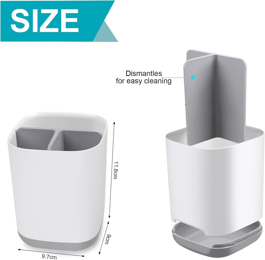 Richenda Toothbrush Holder with Anti-Slip,Detachable for Easy Cleaning Multi-Functional Bathroom Storage,Compact Electric Toothbrush and Toothpaste Caddy for Family, Kids(White)