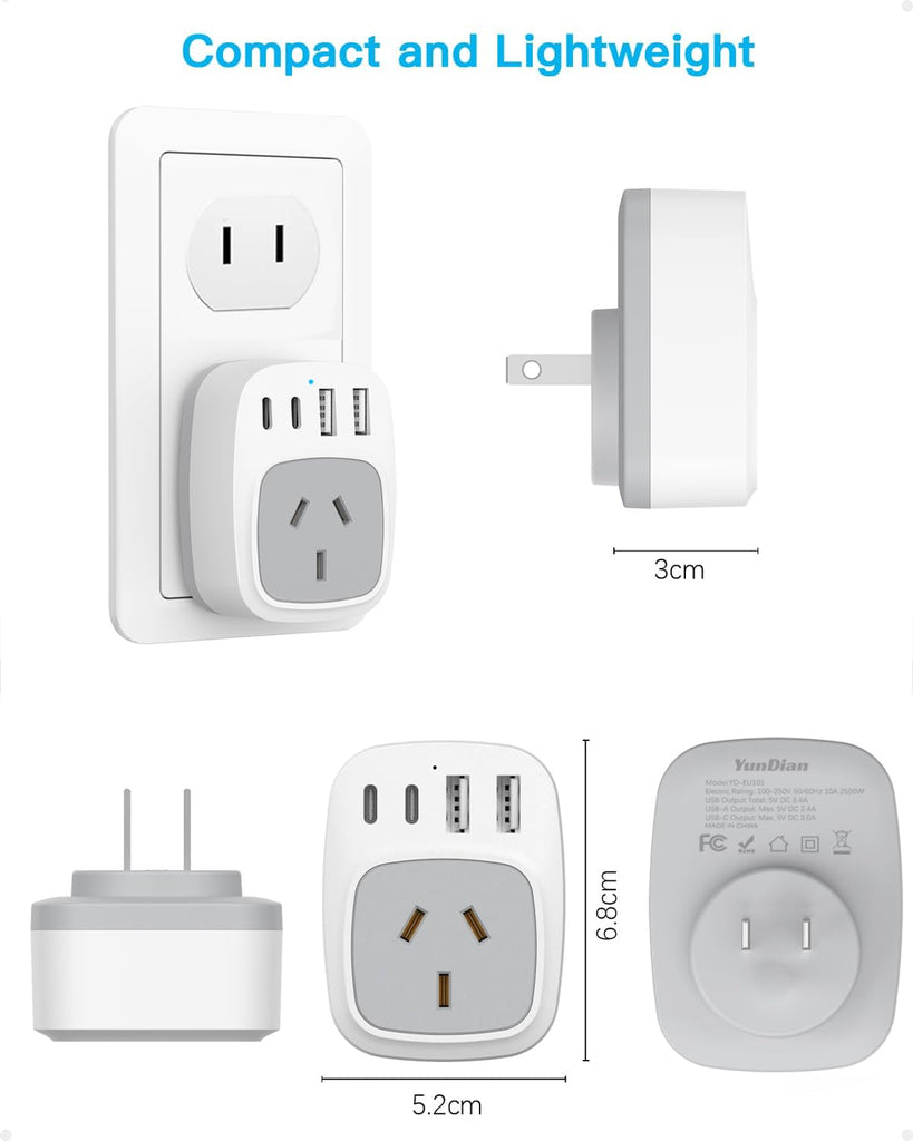 Japan Travel Adapter, AU to Japan Plug Adapter Type A Travel Power Plug for Japan,Philippines,Canada,Mexico,China,Jamaica,Peru and More-White