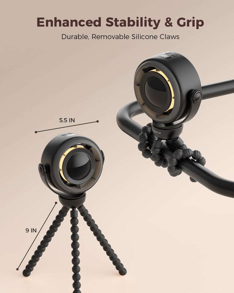 SWEETFULL Portable Pram Fan, 4 Speed Baby Stroller Fan, 360° Rotate Clip on Fan with LED Display & Night Light, 4000mAh Rechargeable Quiet Mini Safe Fan for Desk, Car Seat, Hand, Travel, Black