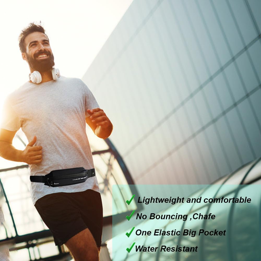 Slim Running Belt Fanny Pack for Women Men, Phone Holder Runners Pouch Waist Belt for Workout Jogging, Money Belt Running Gift Gear Accessories, Black, One Size, Fashion