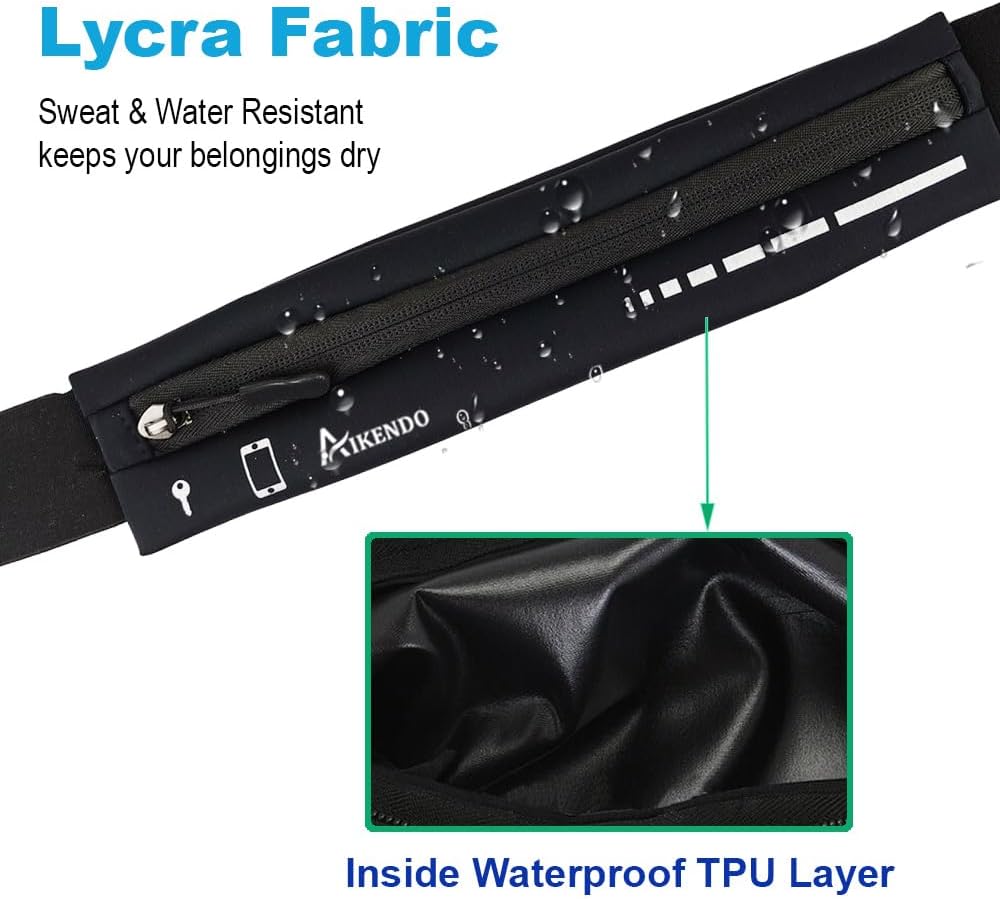 Slim Running Belt Fanny Pack for Women Men, Phone Holder Runners Pouch Waist Belt for Workout Jogging, Money Belt Running Gift Gear Accessories, Black, One Size, Fashion