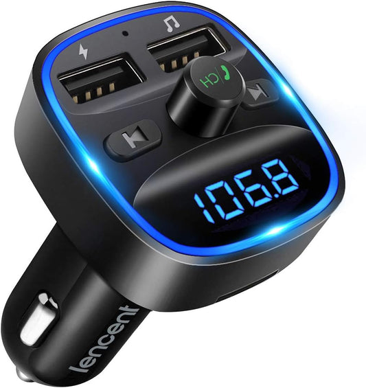 LENCENT FM Transmitter, Bluetooth FM Transmitter Wireless Radio Adapter Car Kit with Dual USB Charging Car Charger MP3 Player Support TF Card & USB Disk