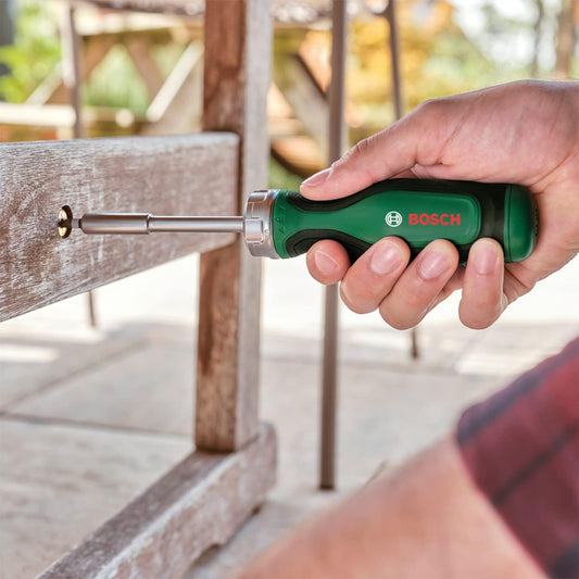 Bosch Rachet Screwdriver with 12 Bits (High-Torque Ratchet Screwdriver for Efficient, Heavy-Duty Screwdriving; Pop-Up Bit Magazine; 12 Bits Included; Magnetic Bit Holder)