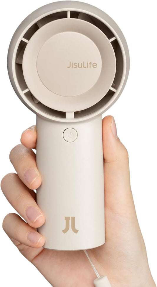 JISULIFE Handheld Portable Turbo Fan [16H Max Cooling Time], 4000mAh USB Rechargeable Personal Battery Operated Mini Small Pocket Fan with 5 Speeds for Travel/Outdoor/Vacation/Concerts - Brown