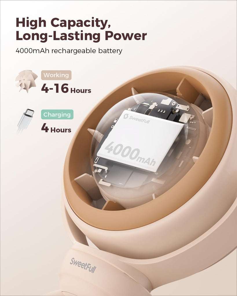 SWEETFULL Portable Pram Fan, 4 Speed Baby Stroller Fan, 360° Rotate Clip on Fan with LED Display & Night Light, 4000mAh Rechargeable Quiet Mini Safe Fan for Desk, Car Seat, Hand, Travel, Black