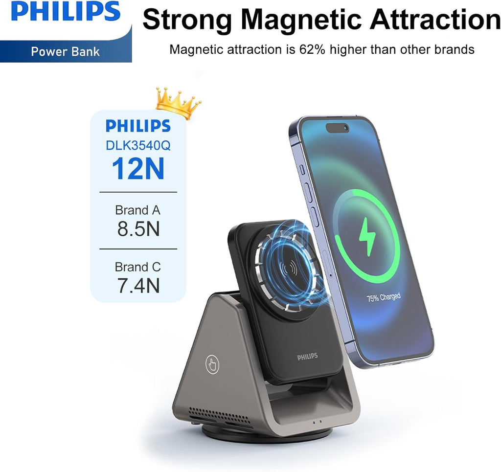 PHILIPS 3 in 1 Wireless Charging Station with Magsafe Qi | iPhone 17 Air 16 | iWatch | Airpod | Multiple Charger Devices Station| Desktop/Portable Foldable Reliable 3X Devices with Ring & Decal (V2)