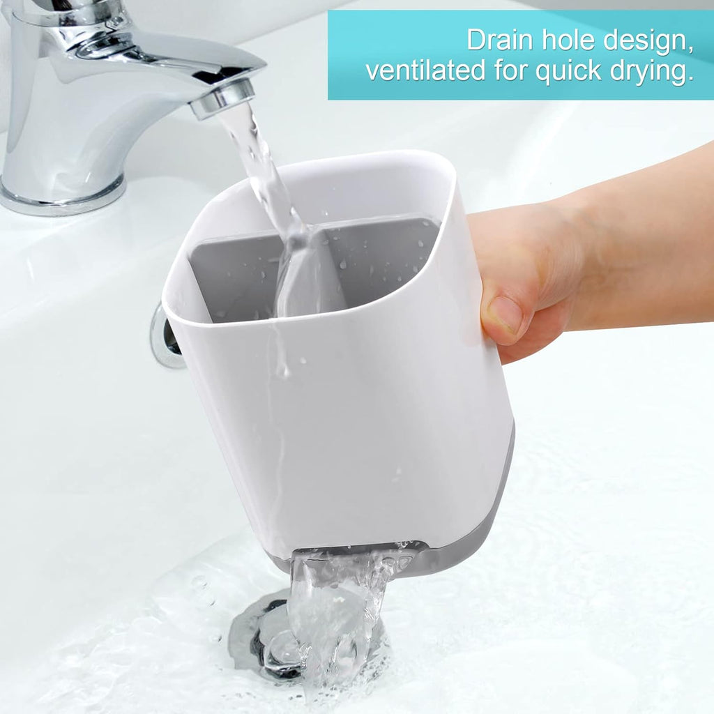 Richenda Toothbrush Holder with Anti-Slip,Detachable for Easy Cleaning Multi-Functional Bathroom Storage,Compact Electric Toothbrush and Toothpaste Caddy for Family, Kids(White)