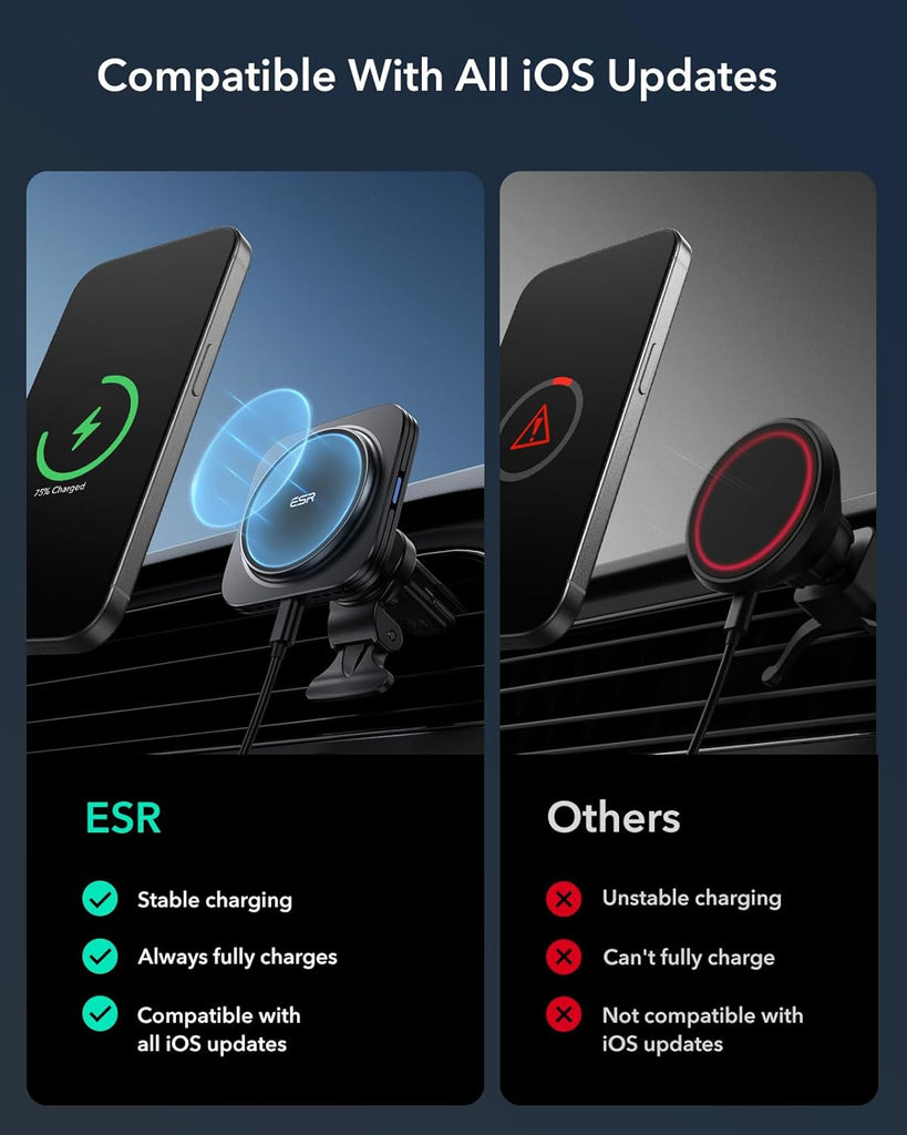 ESR for Qi2 15W MagSafe Car Mount Charger, Qi2-Certified MagSafe Car Charger, Air Vent/Dashboard Magnetic Wireless Car Charger,Car Phone Holder Mount for iPhone 17/16/Google Pixel 10/S25,Fast Charging