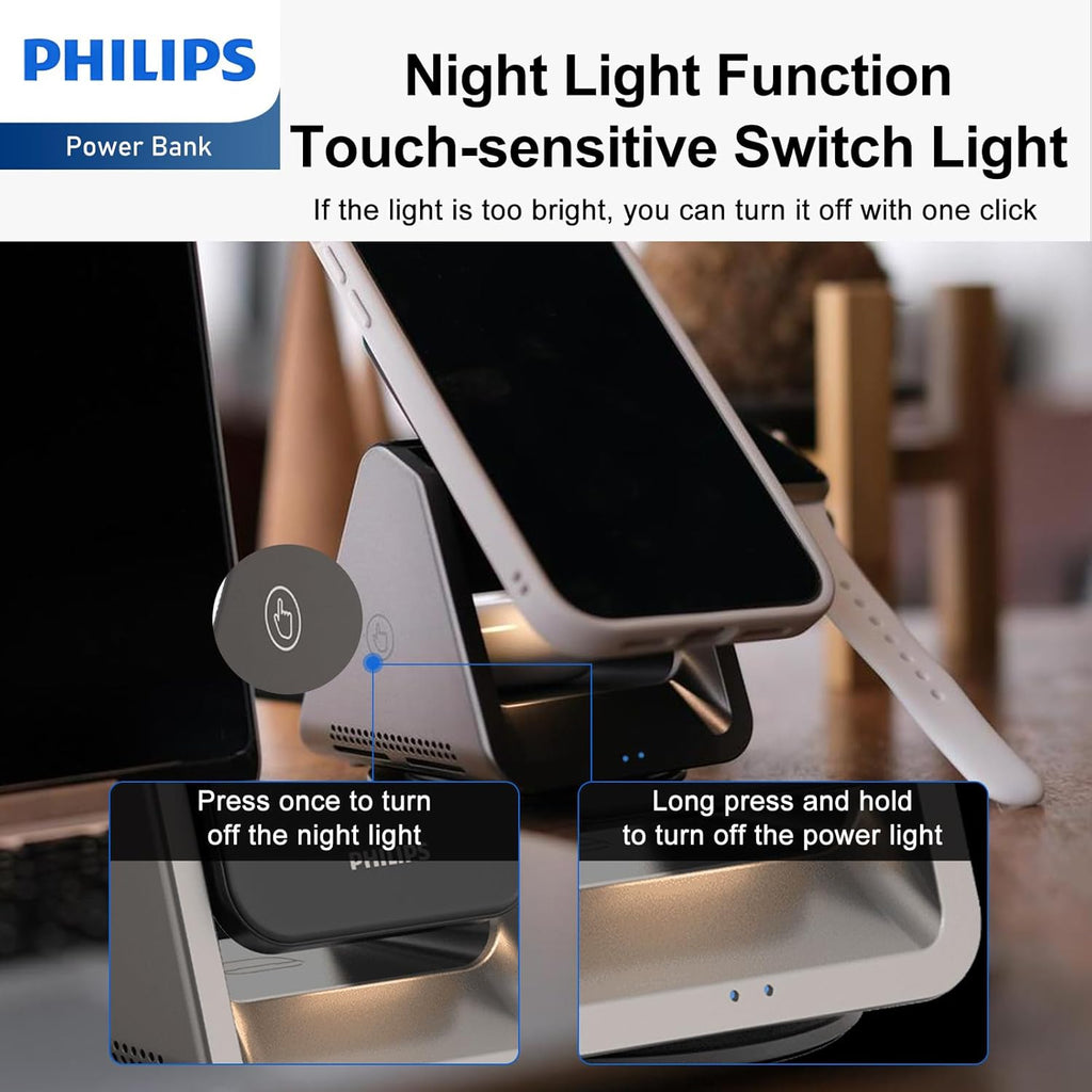 PHILIPS 3 in 1 Wireless Charging Station with Magsafe Qi | iPhone 17 Air 16 | iWatch | Airpod | Multiple Charger Devices Station| Desktop/Portable Foldable Reliable 3X Devices with Ring & Decal (V2)