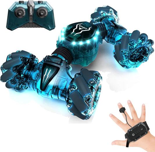 Tecnock Remote Control Car RC Cars, 2.4GHz 4WD Gesture Sensing RC Stunt Car Toys - 360° Rotating Double Sided Hand Controlled RC Car with Lights