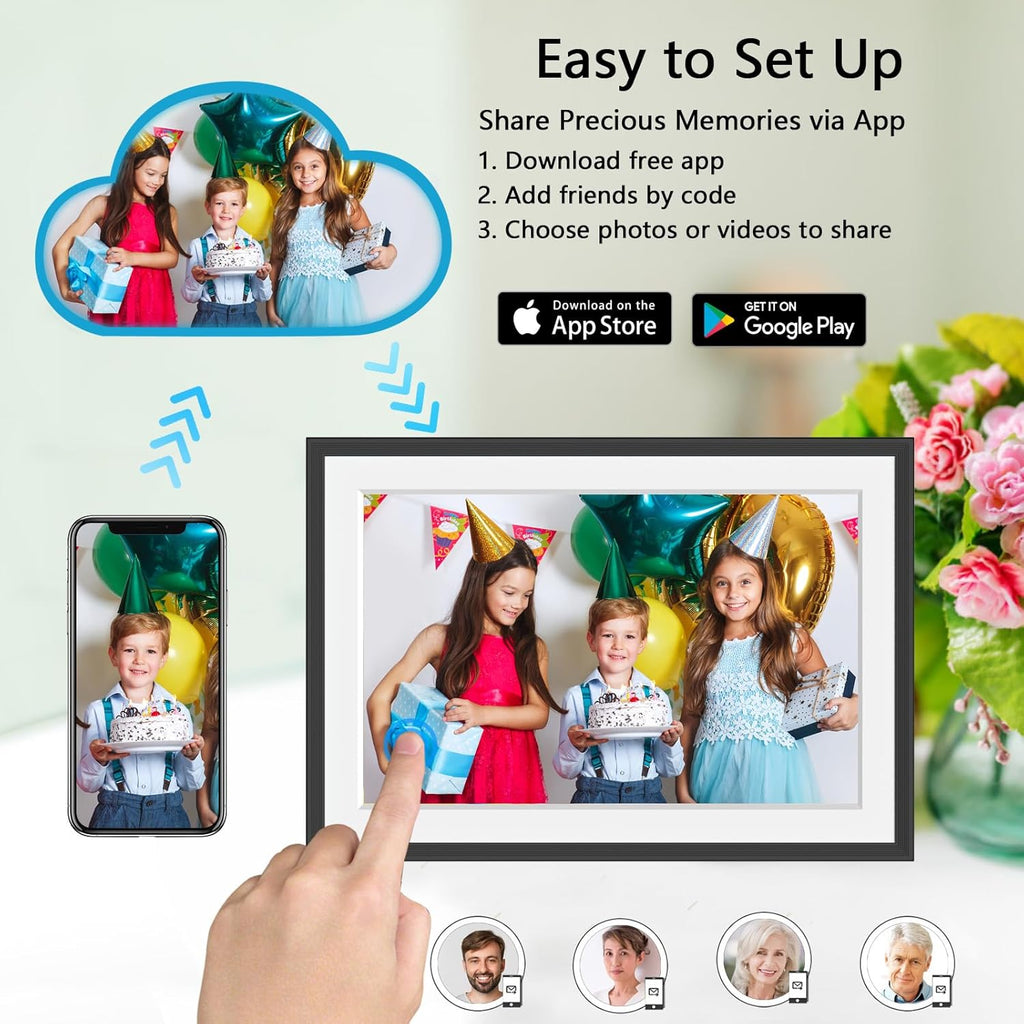 𝟯𝟮𝗚𝗕 Digital Photo Frame, 10.1" WiFi Digital Picture Frame with 1280x800 IPS HD Touchscreen, Auto-Rotate Wall Mountable, Micro SD, Easy Share Photos or Videos via Fr-ee App from Anywhere