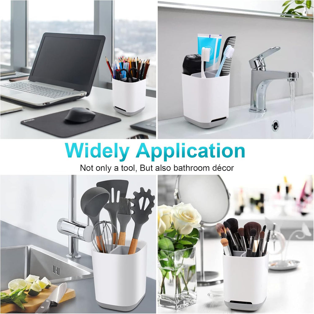 Richenda Toothbrush Holder with Anti-Slip,Detachable for Easy Cleaning Multi-Functional Bathroom Storage,Compact Electric Toothbrush and Toothpaste Caddy for Family, Kids(White)