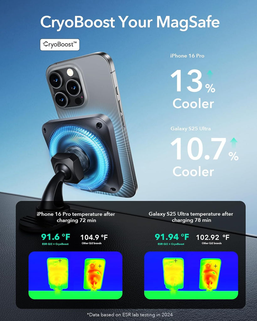 ESR for Qi2 15W MagSafe Car Mount Charger, Qi2-Certified MagSafe Car Charger, Air Vent/Dashboard Magnetic Wireless Car Charger,Car Phone Holder Mount for iPhone 17/16/Google Pixel 10/S25,Fast Charging