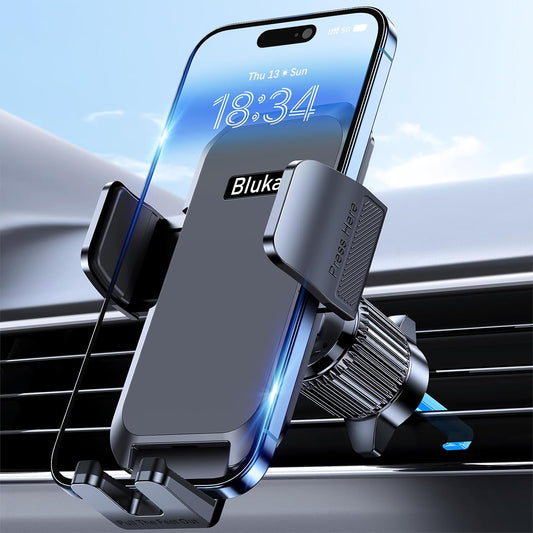 Blukar Car Phone Holder, Air Vent Car Phone Mount Cradle for Car 360° Rotation [Upgraded Ultra Stable Hook Clip] - One Button Release Function for Phone, Galaxy All 4.0''-7.0'' Phones
