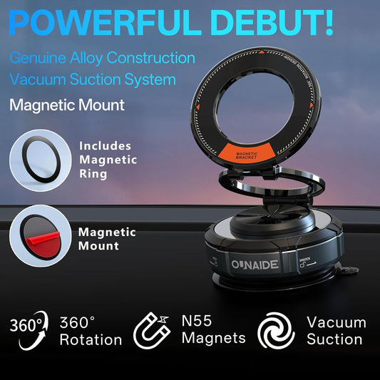 2025 Upgraded Magnetic Phone Holder,360°Adjustable Vacuum Suction Phone Holder, [ N55 Strongest Magnetic] Foldable Portable Magnetic Car Mount for iPhone MagSafe Series and All Phones