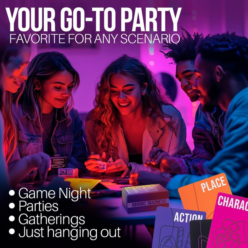 Why Don't We Nights Mimic Madness Game, Charades with 3 Categories: Characters, Place, Action