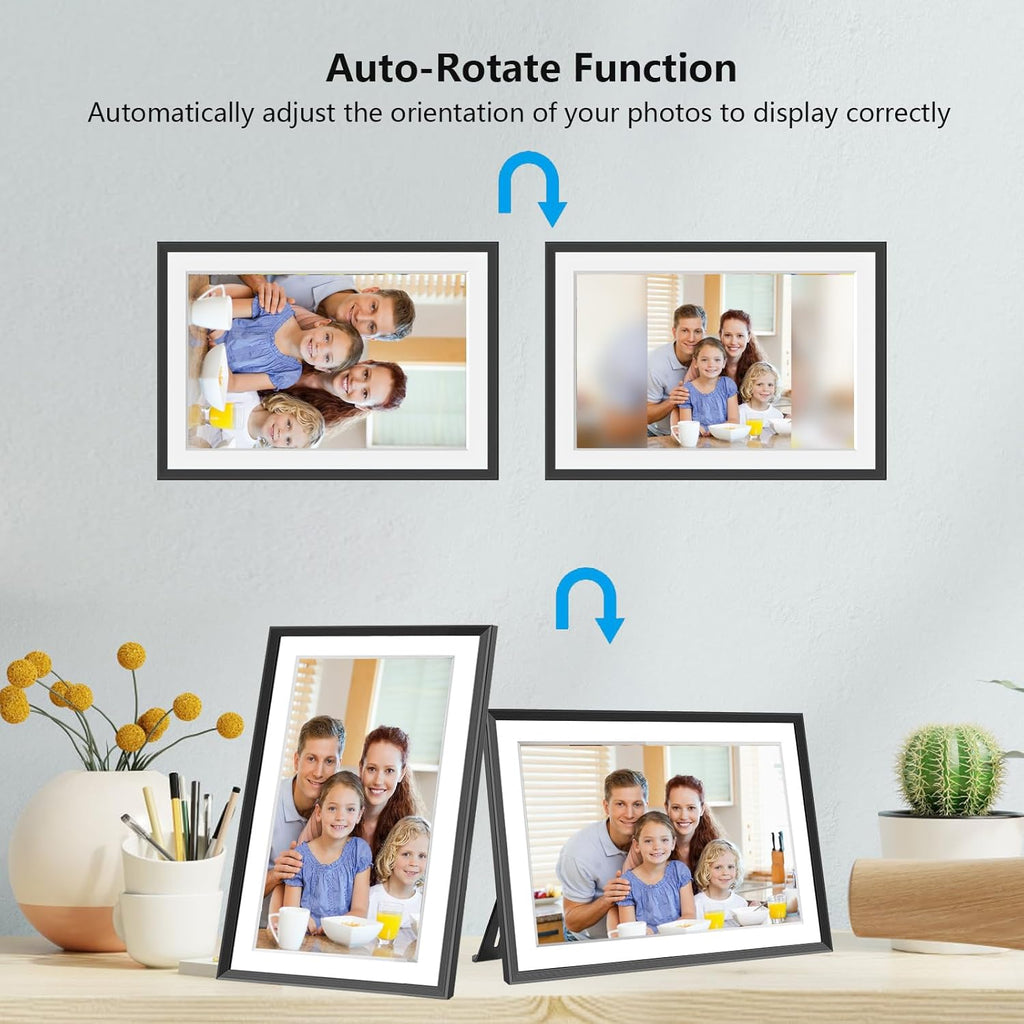 𝟯𝟮𝗚𝗕 Digital Photo Frame, 10.1" WiFi Digital Picture Frame with 1280x800 IPS HD Touchscreen, Auto-Rotate Wall Mountable, Micro SD, Easy Share Photos or Videos via Fr-ee App from Anywhere