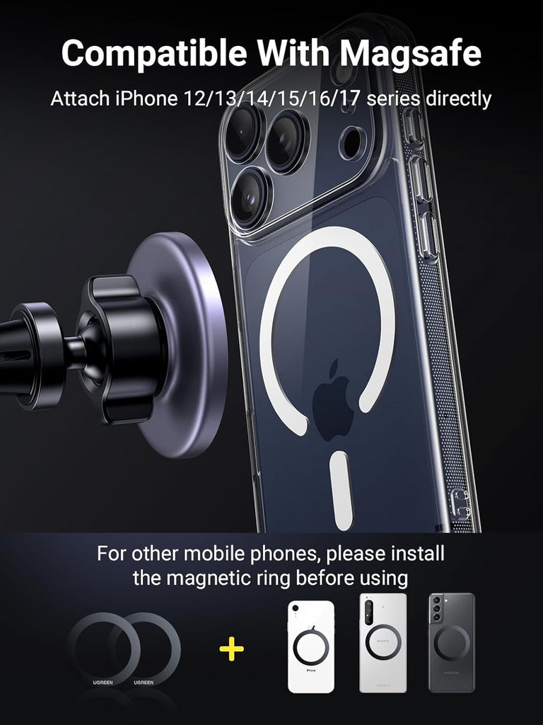 UGREEN MagSafe Car Mount, Magsafe Phone Car Holder, Air Vent 360° Adjustable Magnetic Phone Holder, Strong Magnet, Easily Install, Compatible with iPhone 17 Pro Max and Phones with MagSafe Case
