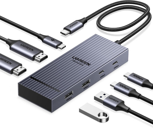 UGREEN Revodok Pro 207 USB C Docking Station Dual Monitor, 7-in-1 Dock with 4K@60Hz HDMI, 10Gbps 2 Type C and A Data Ports, 100W PD Port for PC, Laptop, Dell XPS, HP, Thinkpad, and More
