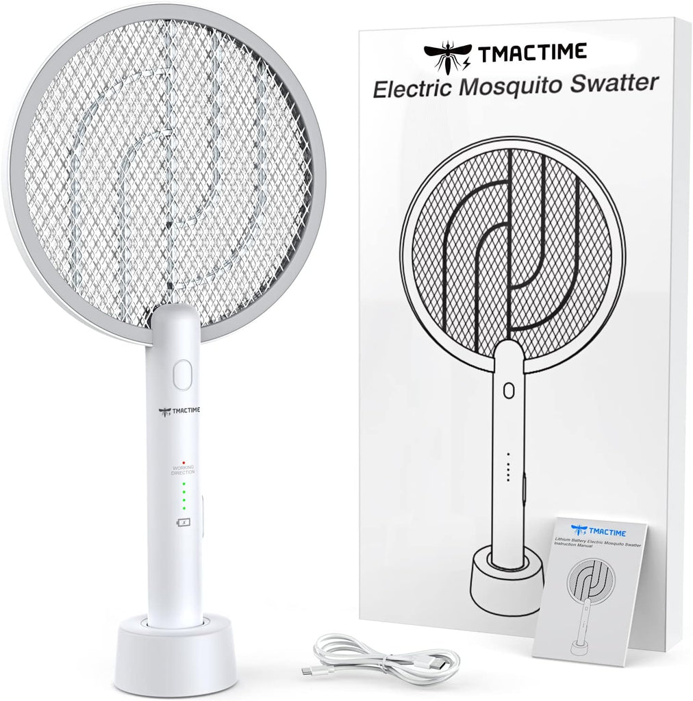 TMACTIME Electric Fly Swatter,4000V Electric Bug Killer with USB Charging 3 Layer Mesh Outdoor Indoor Fly Swatter Electric Zapper for Mosquitoes,Bees,Moths (White)