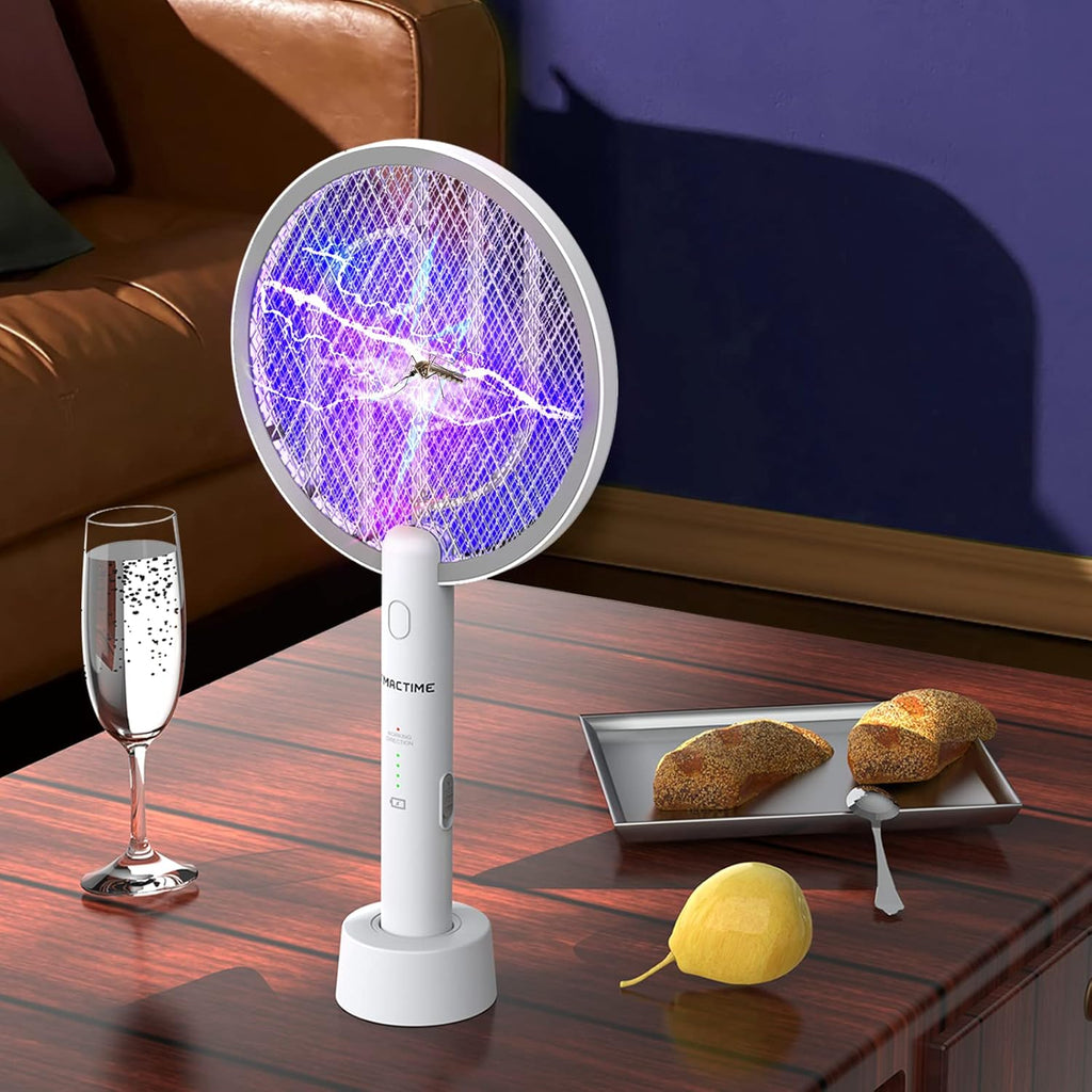 TMACTIME Electric Fly Swatter,4000V Electric Bug Killer with USB Charging 3 Layer Mesh Outdoor Indoor Fly Swatter Electric Zapper for Mosquitoes,Bees,Moths (White)