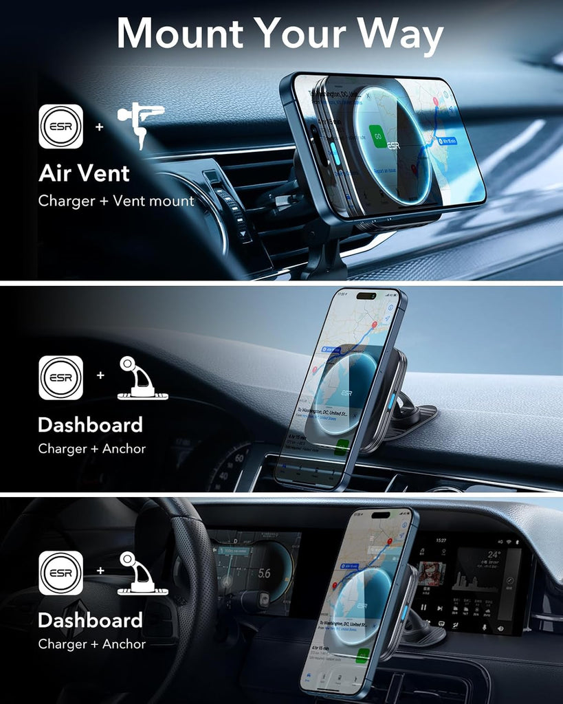 ESR for Qi2 15W MagSafe Car Mount Charger, Qi2-Certified MagSafe Car Charger, Air Vent/Dashboard Magnetic Wireless Car Charger,Car Phone Holder Mount for iPhone 17/16/Google Pixel 10/S25,Fast Charging