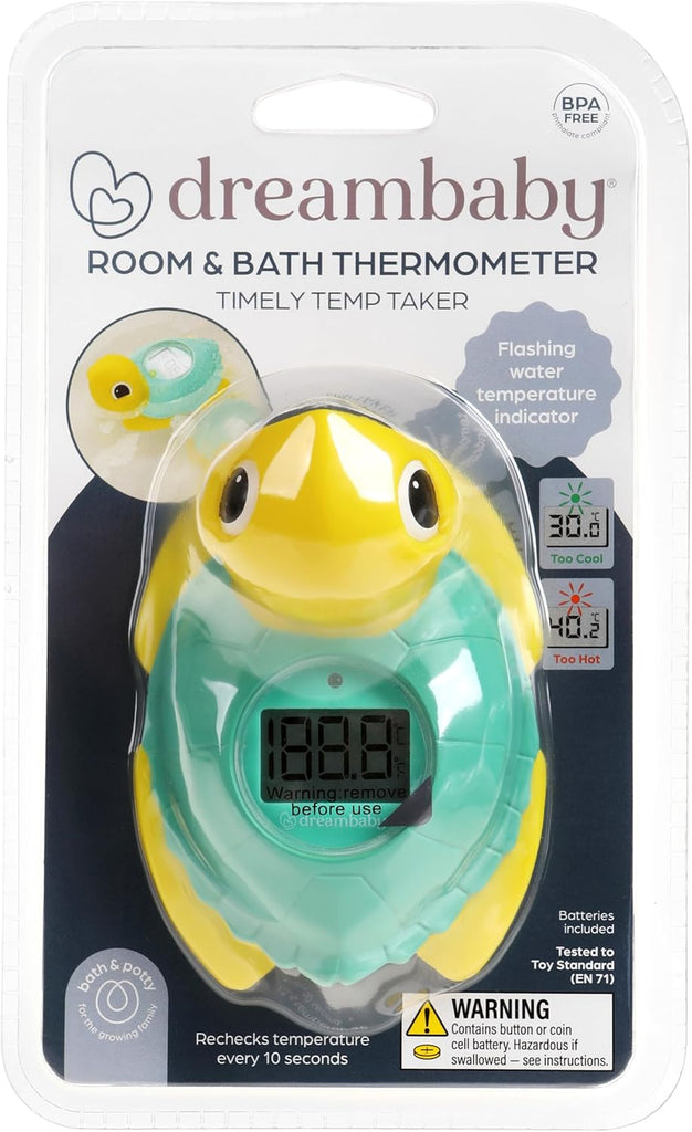 Dreambaby Duck Baby Bath Thermometer - Instant Read Digital Thermometer for Water and Room Temperature - Floating Baby Bath Toy