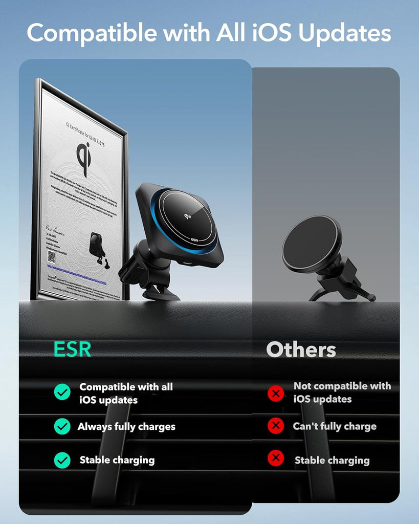 ESR for Qi2 15W MagSafe Car Mount Charger, Qi2-Certified MagSafe Car Charger, Air Vent/Dashboard Magnetic Wireless Car Charger,Car Phone Holder Mount for iPhone 17/16/Google Pixel 10/S25,Fast Charging