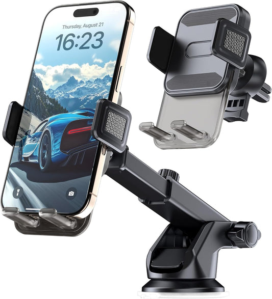 Car Phone Holder Mount, 3-in-1 Dashboard Windshield Air Vent Phone Mount with Strong Grip, Rotatable Car Vent Phone Holder for iPhone, Samsung Galaxy & All Smartphones