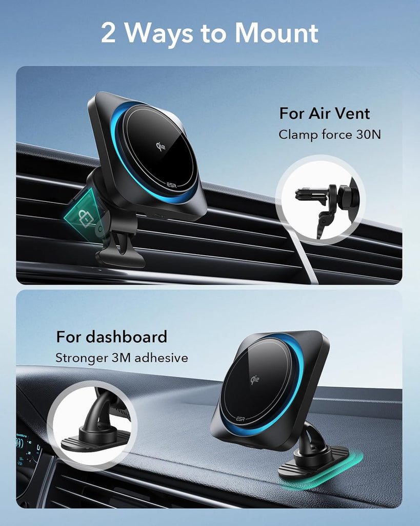 ESR for Qi2 15W MagSafe Car Mount Charger, Qi2-Certified MagSafe Car Charger, Air Vent/Dashboard Magnetic Wireless Car Charger,Car Phone Holder Mount for iPhone 17/16/Google Pixel 10/S25,Fast Charging