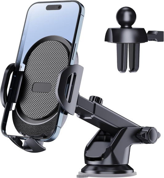 Car Phone Holder Mount, 3-in-1 Dashboard Windshield Air Vent Phone Mount with Strong Grip, Rotatable Car Vent Phone Holder for iPhone, Samsung Galaxy & All Smartphones