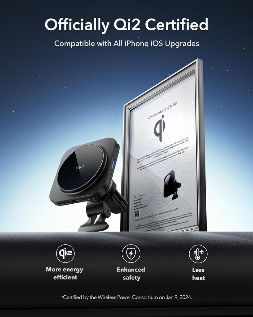 ESR for Qi2 15W MagSafe Car Mount Charger, Qi2-Certified MagSafe Car Charger, Air Vent/Dashboard Magnetic Wireless Car Charger,Car Phone Holder Mount for iPhone 17/16/Google Pixel 10/S25,Fast Charging