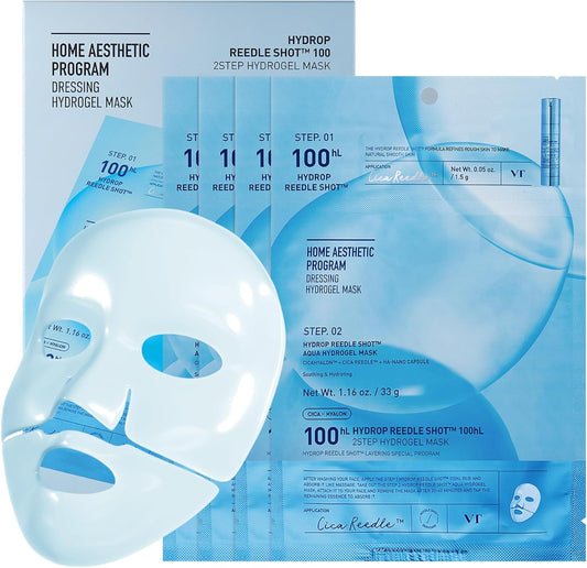 VT COSMETICS Collagen Reedle Shot 100 2-Step Hydrogel Mask(34.5gx4ea), Intensive Firming, Exosome 500Da Collagen Face Mask, Skin Elasticity & Fine Lines, Overnight Melting Mask, Korean Facial Mask (vita)