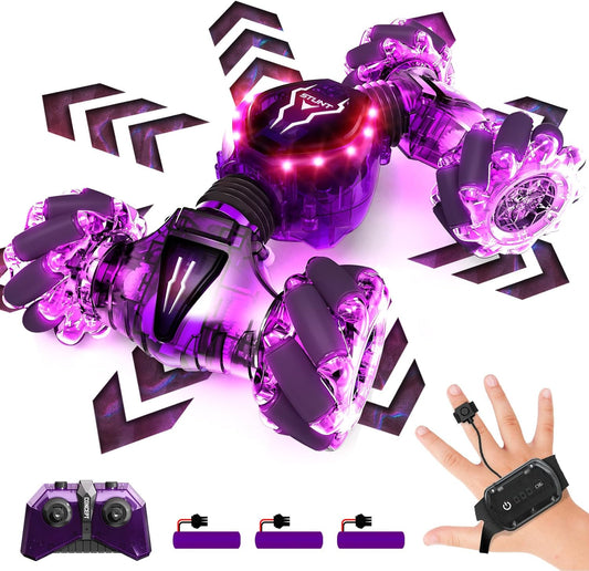 Tecnock Remote Control Car RC Cars, 2.4GHz 4WD Gesture Sensing RC Stunt Car Toys - 360° Rotating Double Sided Hand Controlled RC Car with Lights