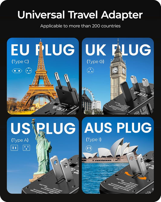 LENCENT Universal Travel Adapter, International Charger with 2 USB Ports and Type-C PD Fast Charging Adaptor for iPhone, Tablet, Gopro. for Over 200 Countries Type A/C/G/I (USA, Japan, UK, EU, AUS)