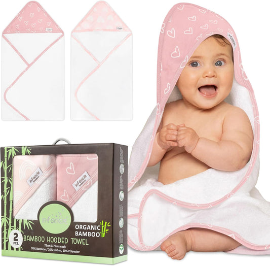 Baby Hooded Towel, Premium Bamboo Infant, 2-Pack, 75x75 cm, Soft Newborn Bath with Hood for Baby Girls & Boys (Grey/Beige)