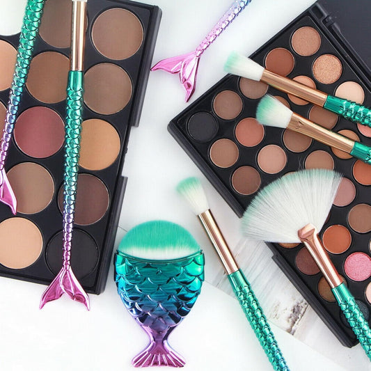 VANANA 11 PCS Mermaid Makeup Brushes Set Fish Tail Foundation Eyeshadow Eyeliner Blush Cosmetic Brush