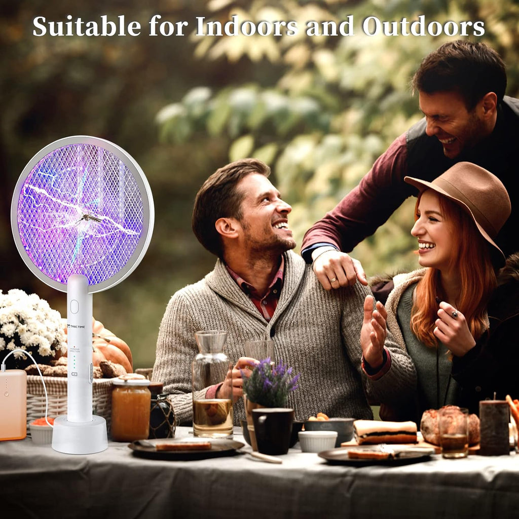 TMACTIME Electric Fly Swatter,4000V Electric Bug Killer with USB Charging 3 Layer Mesh Outdoor Indoor Fly Swatter Electric Zapper for Mosquitoes,Bees,Moths (White)