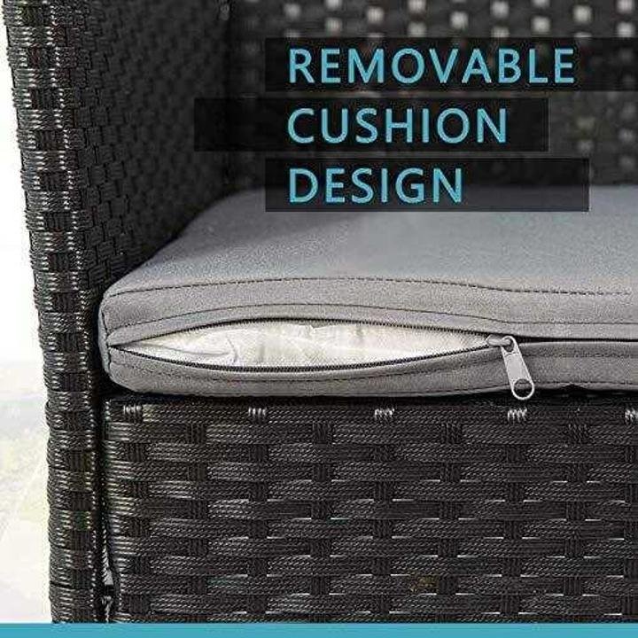 5 Piece Wicker Patio Dining Set. Outdoor Rattan Table and Chairs Sets for 4. Tempered Glass Top with Umbrella Hole Great for Deck Garden Yard Balcony. Black