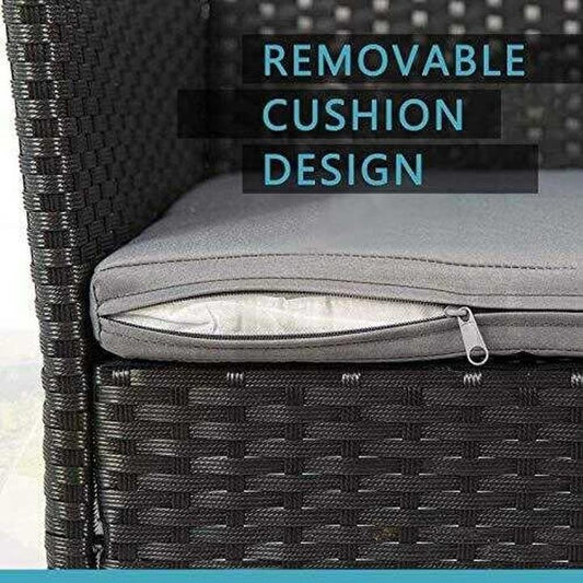 5 Piece Wicker Patio Dining Set. Outdoor Rattan Table and Chairs Sets for 4. Tempered Glass Top with Umbrella Hole Great for Deck Garden Yard Balcony. Black