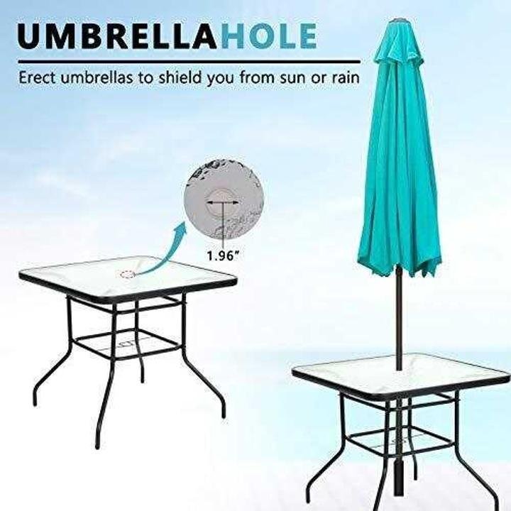 5 Piece Wicker Patio Dining Set. Outdoor Rattan Table and Chairs Sets for 4. Tempered Glass Top with Umbrella Hole Great for Deck Garden Yard Balcony. Black