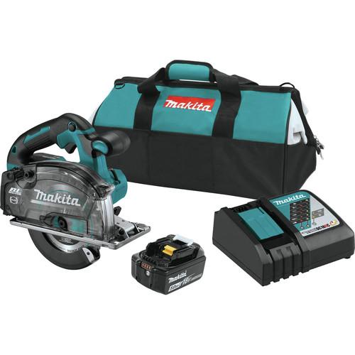 Makita XSC04T 18V LXT Lithium-Ion Brushless Cordless 5-7-8 in. Metal Cutting Saw Kit with Electric Brake and Chip Collector (5 Ah)