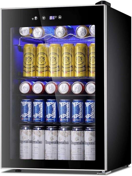 Beverage Refrigerator Cooler-120 Can Mini Fridge Glass Door for Soda Beer Wine Stainless Steel Glass Door Small Drink Dispenser Machine Digital Display for Home. Office Bar.4.5cu.ft