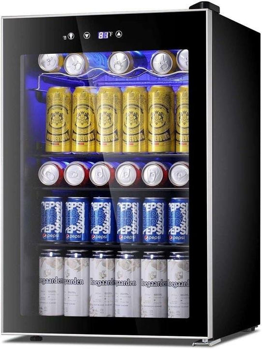 Beverage Refrigerator Cooler-120 Can Mini Fridge Glass Door for Soda Beer Wine Stainless Steel Glass Door Small Drink Dispenser Machine Digital Display for Home. Office Bar.4.5cu.ft