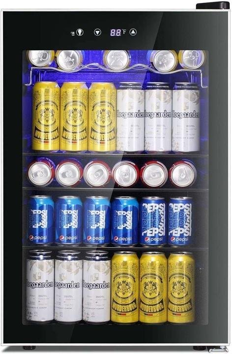 Beverage Refrigerator Cooler-120 Can Mini Fridge Glass Door for Soda Beer Wine Stainless Steel Glass Door Small Drink Dispenser Machine Digital Display for Home. Office Bar.4.5cu.ft