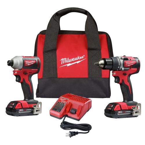 Milwaukee 2892-22CT M18 Lithium-Ion Compact Brushless 1-2 in. Cordless Drill Driver – 1-4 in. Cordless Impact Driver Combo Kit (2 Ah)